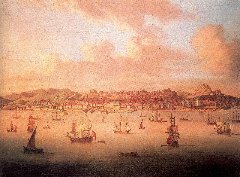 Monamy, Peter The British Fleet Sailing into Lisbon Harbor Norge oil painting art